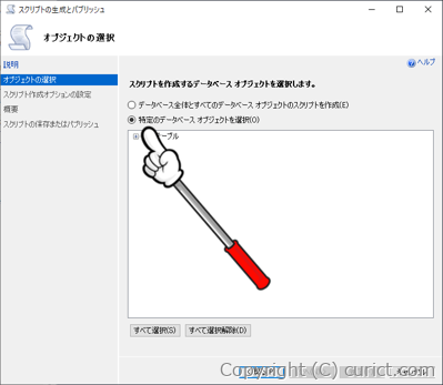 スクリプトの生成とパブリッシュ(オブジェクトの選択)