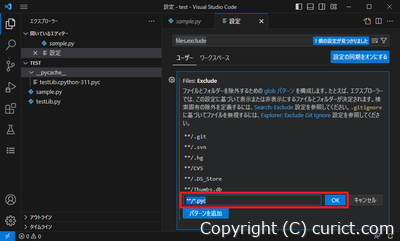 .pycファイルの除外パターン入力
