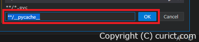 __pycache__フォルダの除外パターン入力(拡大)