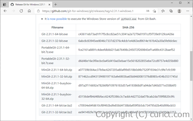 git for windows ファイルのダウンロードページ