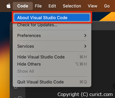 Code -> About Visual Studio Code