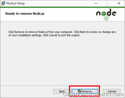 Node.js Setup - Removeボタン