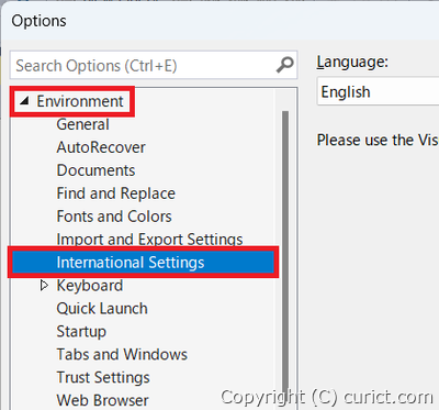 Options - International Settings